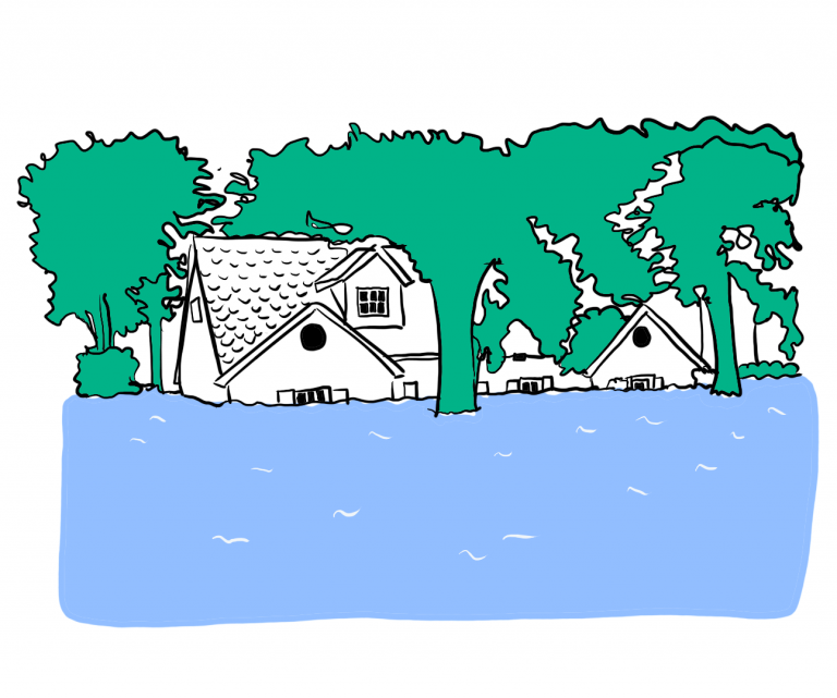 Illustration of flooded houses